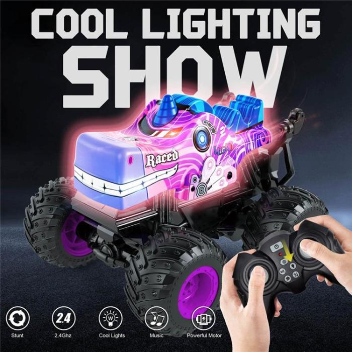 OEM - RC Bil Tecknad Stuntbil Leksak med Ljus och Musik för Barn (Ålder 3+) - Lila