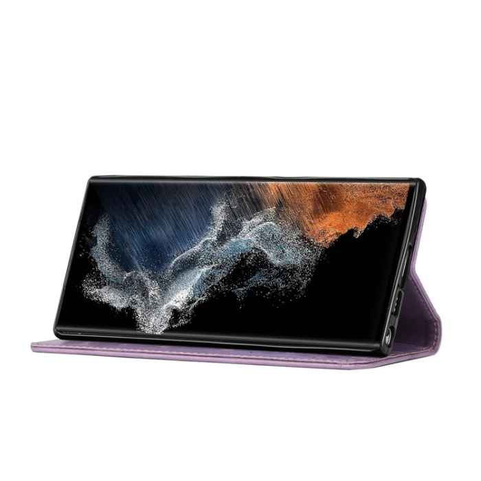 A-One Brand - Galaxy S23 Ultra Plånboksfodral Imprinting Flower Butterfly - Lila