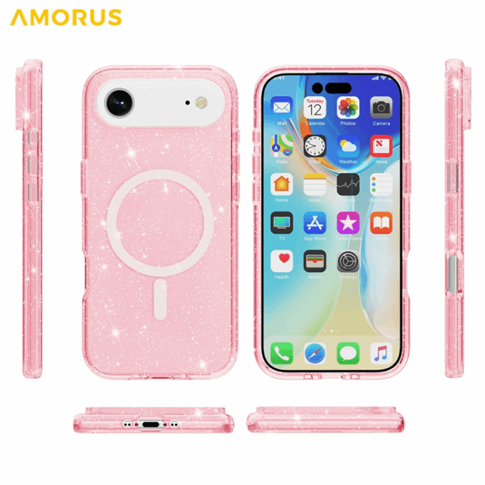 AMORUS - AMORUS Mobilskal till iPhone Air Magsafe Glitter Powder PC + TPU - Rosa