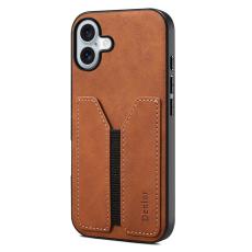 DENIOR - DENIOR iPhone 16 Plus Fodral Elastisk Kortficka KonstL&auml;der Brun