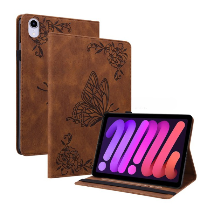 OEM - iPad mini 6 (2021) Fodral Imprinted Butterfly Flower - Brun