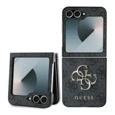 Guess - Guess Galaxy Z Flip 6 Mobilskal L&auml;der 4G Metal Logo - Svart