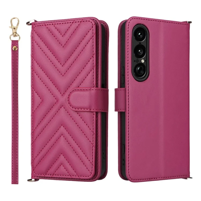 A-One Brand - Sony Xperia 1 VII Plånboksfodral Kickstand med Axelrem - Rosa