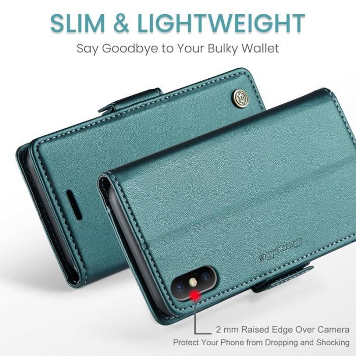Caseme - CASEME RFID-Skydd Plånboksfodral Konstläder för iPhone XS - Grön