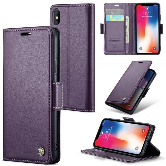 Caseme - CASEME RFID-Skydd Plånboksfodral Konstläder för iPhone XS - Lila