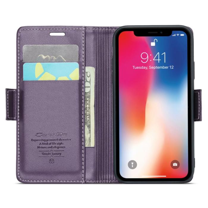 Caseme - CASEME RFID-Skydd Plånboksfodral Konstläder för iPhone XS - Lila