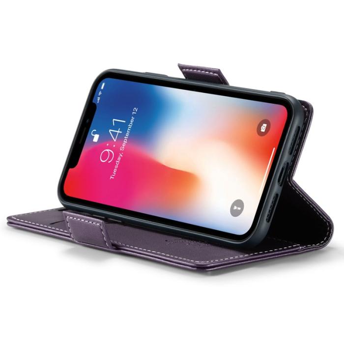 Caseme - CASEME RFID-Skydd Plånboksfodral Konstläder för iPhone XS - Lila