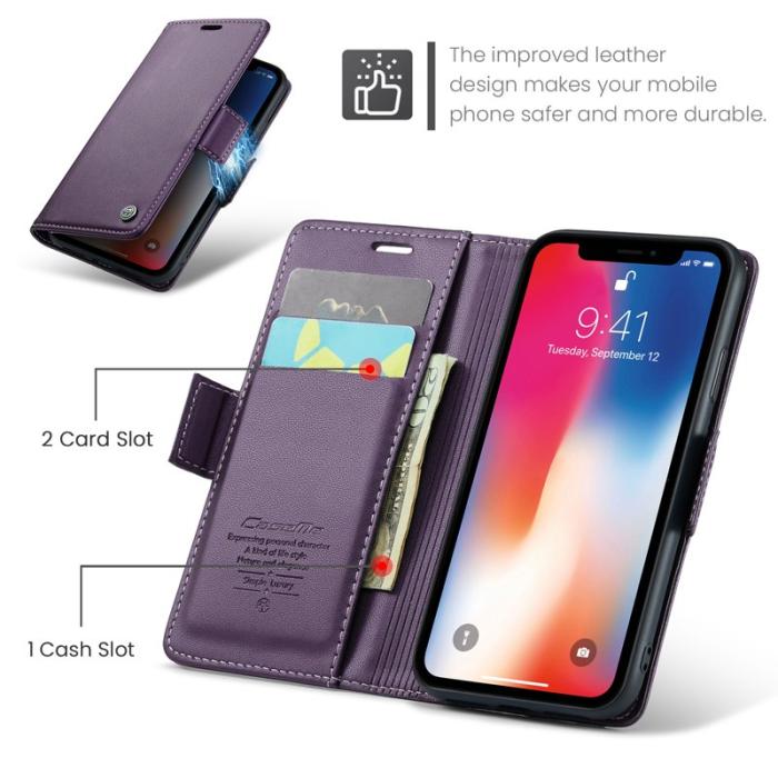 Caseme - CASEME RFID-Skydd Plånboksfodral Konstläder för iPhone XS - Lila