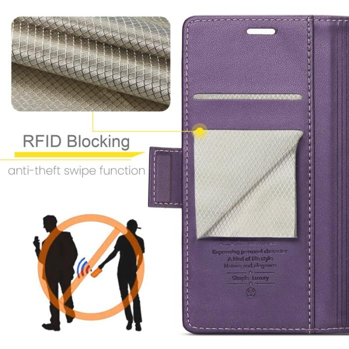 Caseme - CASEME RFID-Skydd Plånboksfodral Konstläder för iPhone XS - Lila
