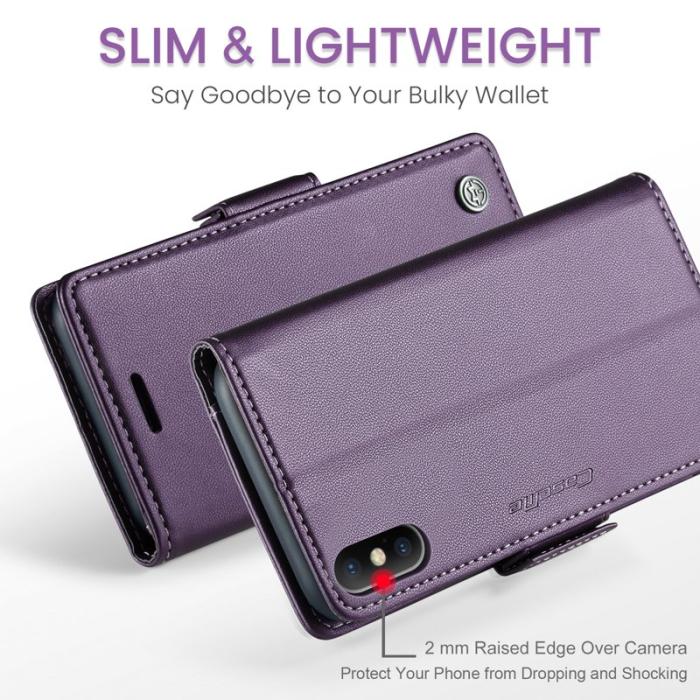Caseme - CASEME RFID-Skydd Plånboksfodral Konstläder för iPhone XS - Lila