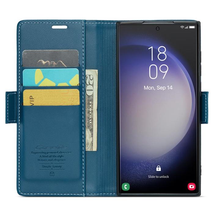 Caseme - CASEME Samsung Galaxy S24 Ultra Plånboksfodral Konstläder RFID-Skydd Blå