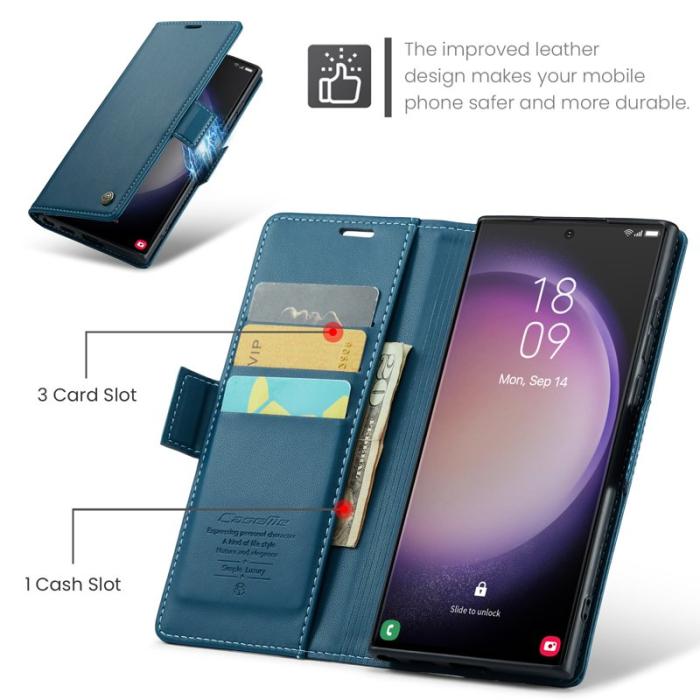 Caseme - CASEME Samsung Galaxy S24 Ultra Plånboksfodral Konstläder RFID-Skydd Blå