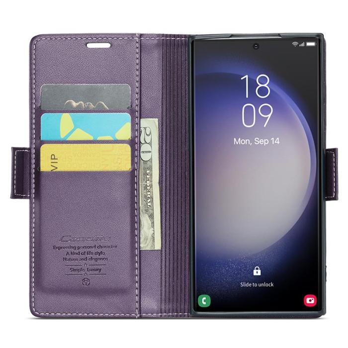 Caseme - CASEME Samsung Galaxy S24 Ultra Plånboksfodral Konstläder RFID-Skydd Lila