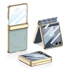 GKK - GKK Samsung Galaxy Z Flip7 Fodral - PU PC Tempered Glass - Gr&ouml;n