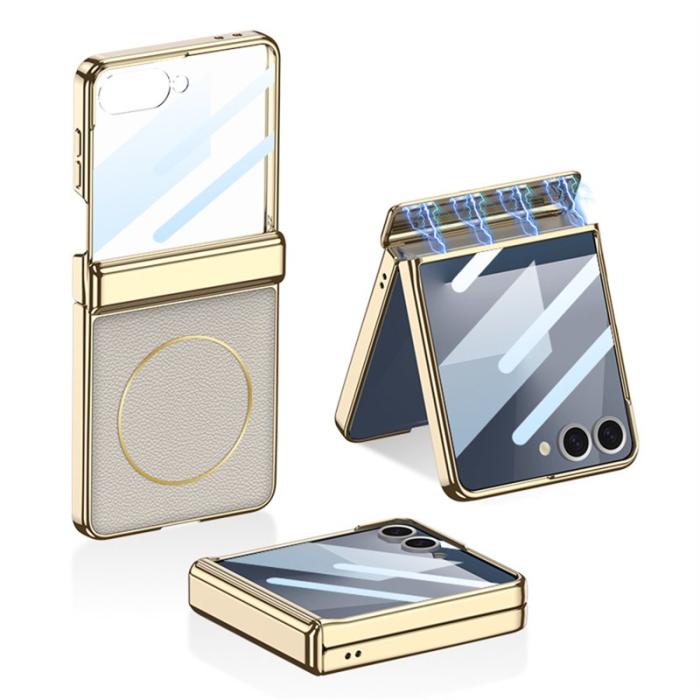 GKK - GKK Samsung Galaxy Z Flip7 Fodral - PU PC Tempered Glass - Grå