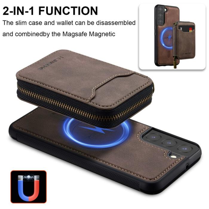 LC.imeeke - LC.IMEEKE L6 för Samsung Galaxy S21 FE 5G Konstläder Plånboksfodral - Brun
