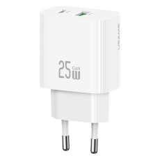 USAMS - USAMS GaN Snabbladdare USB-C - USB-A 25W CC315 T65 EU - Vit