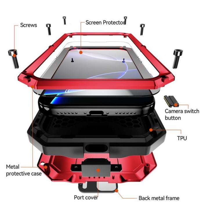 R-JUST - R-JUST iPhone 17 Pro Mobilskal med Härdat Glas - Röd