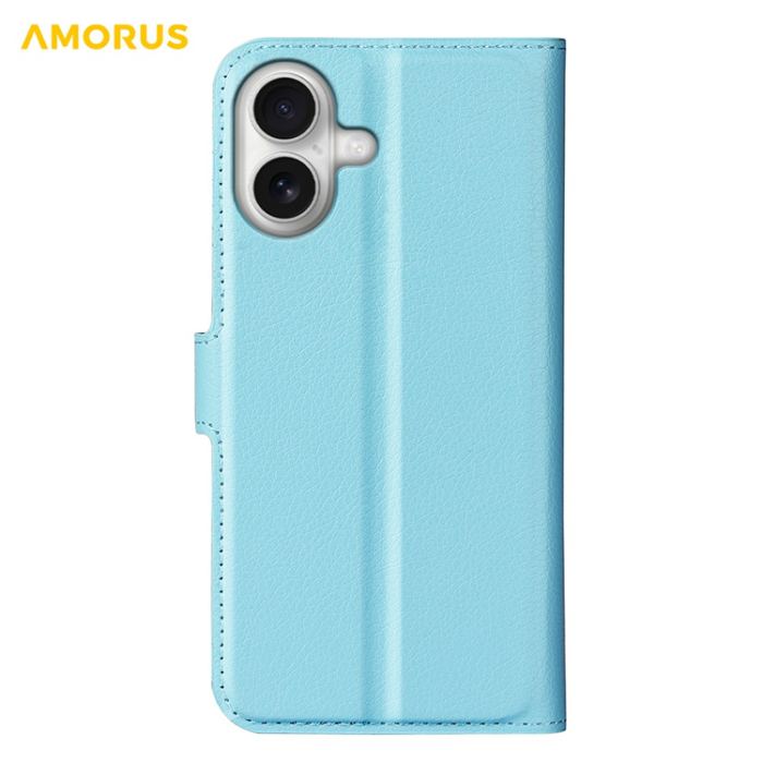Amorus - AMORUS iPhone 17 Plånboksfodral Flipstativ Litchi - Blå