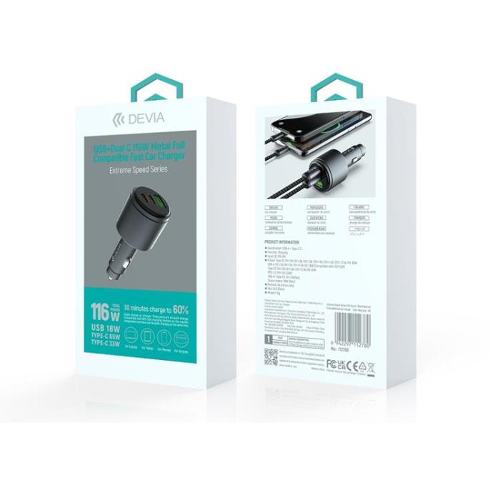Devia - Devia Billaddare USB-A - 2x USB-C 116W PD QC Extreme Metal