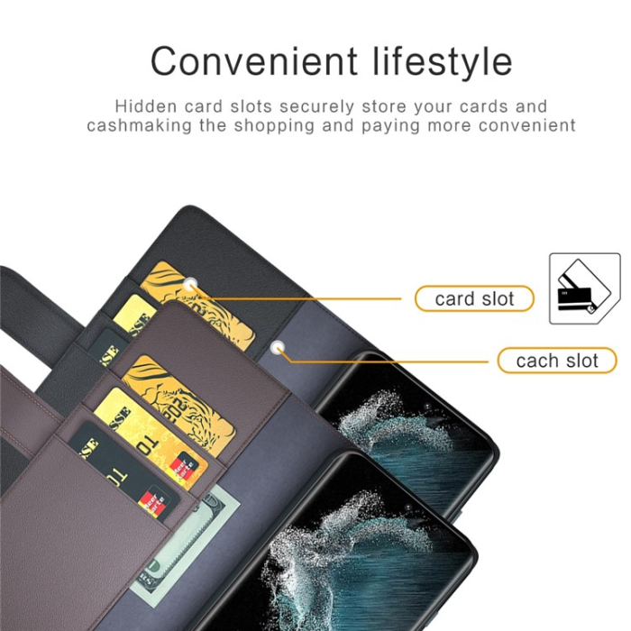 A-One Brand - Galaxy S23 Ultra Plånboksfodral Äkta Läder - Svart