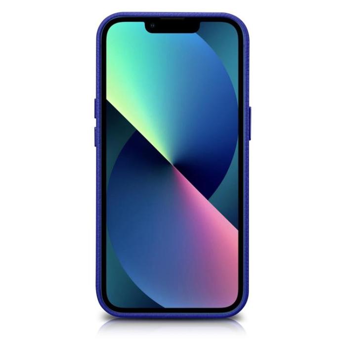 ICARER - iCarer iPhone 14 Plus Skal Magsafe Äkta Läder Litchi Premium - Mörkblå