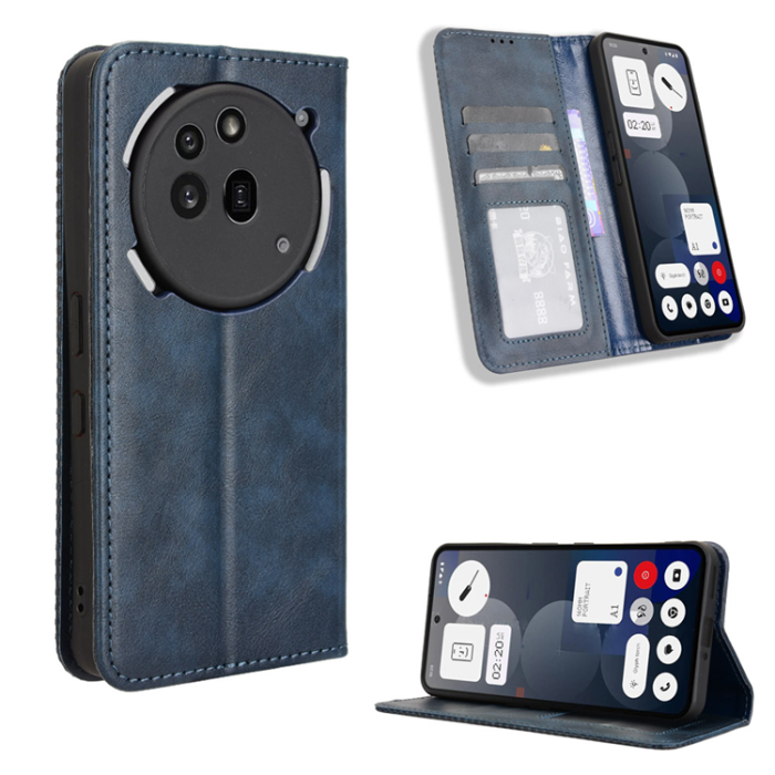 A-One Brand - Nothing Phone (3a) Pro Plånboksfodral Retro Kickstand - Blå