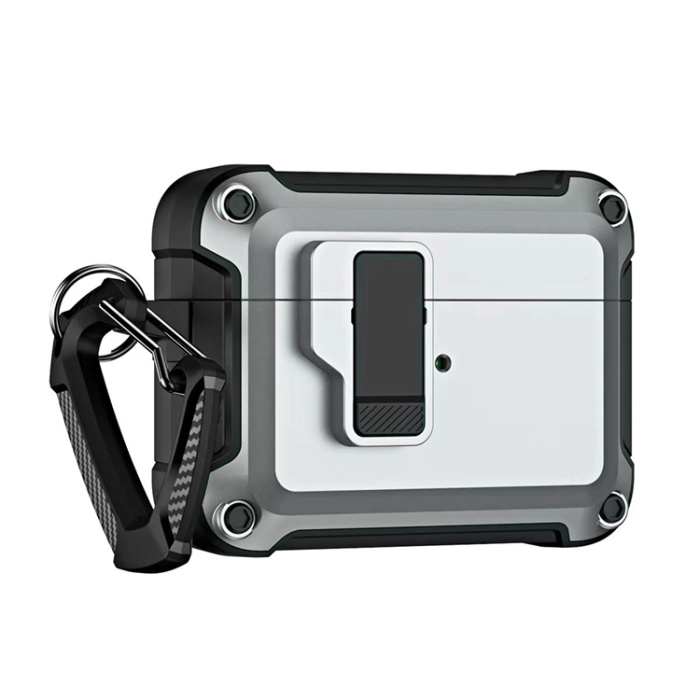 OEM - Airpods 4 Skal Armor med Carabiner - Grå