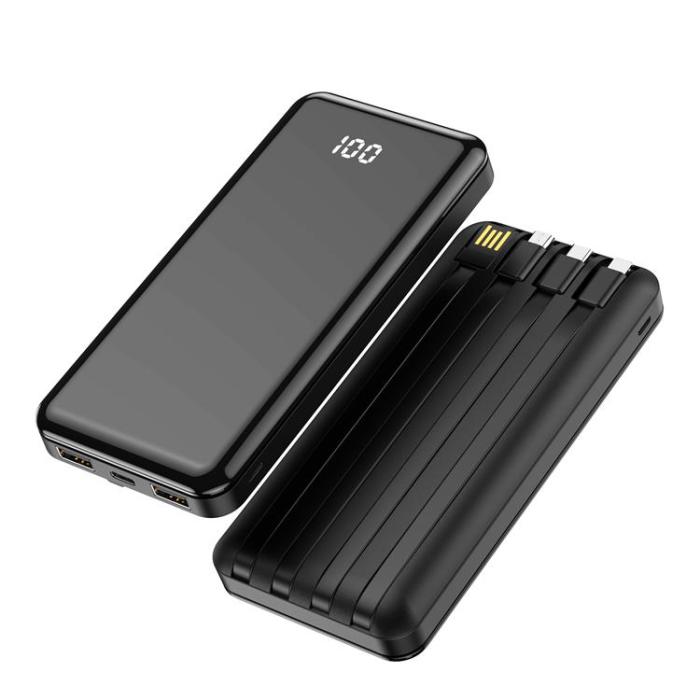 Forever - Forever Powerbank 10000mAh Med USB-C/Lightning/Micro-USB Kabel - Svart