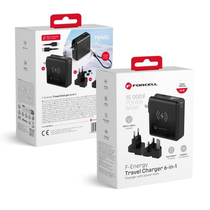 Puro - FORCELL 6in1 Snabbladdare 45W USB-C/USB-A Powerbank 15000mAh