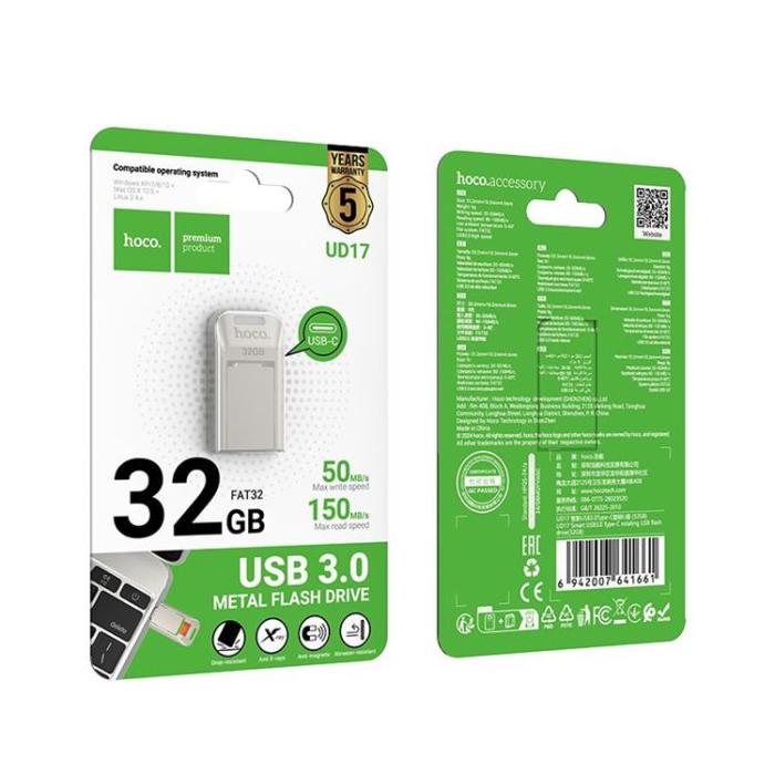 Hoco - Hoco Pendrive 32GB USB-A, USB-C UD17 USB 3.0 - Pärl Nickel
