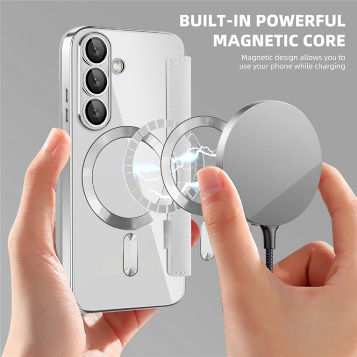 A-One Brand - Galaxy S25 Plus Plånboksfodral MagSafe RFID Blocking - Silver