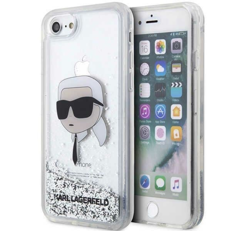 Karl Lagerfeld iPhone 7/8/SE (2020/2022) Skal Liquid Glitter Head - Silver | 2353 | AlltMobil