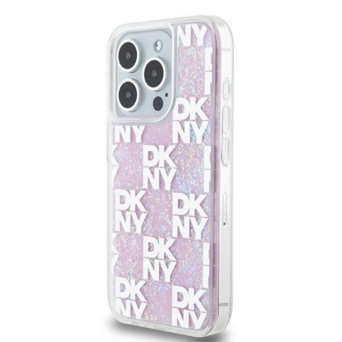DKNY - DKNY iPhone 15 Pro Mobilskal Liquid Glitter Multi Logo - Rosa