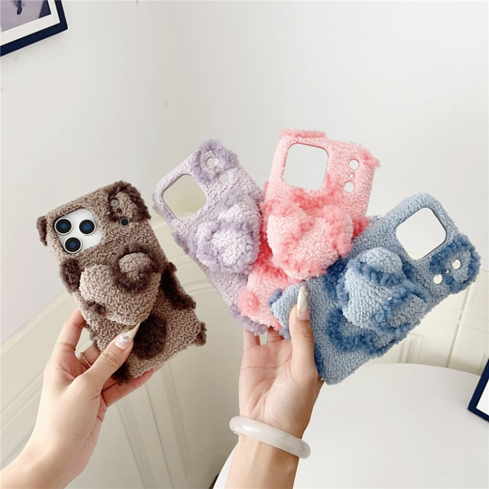 A-One Brand - iPhone 17 Pro Max Mobilskal 3D Heart Plush TPU Winter Warm - Lila