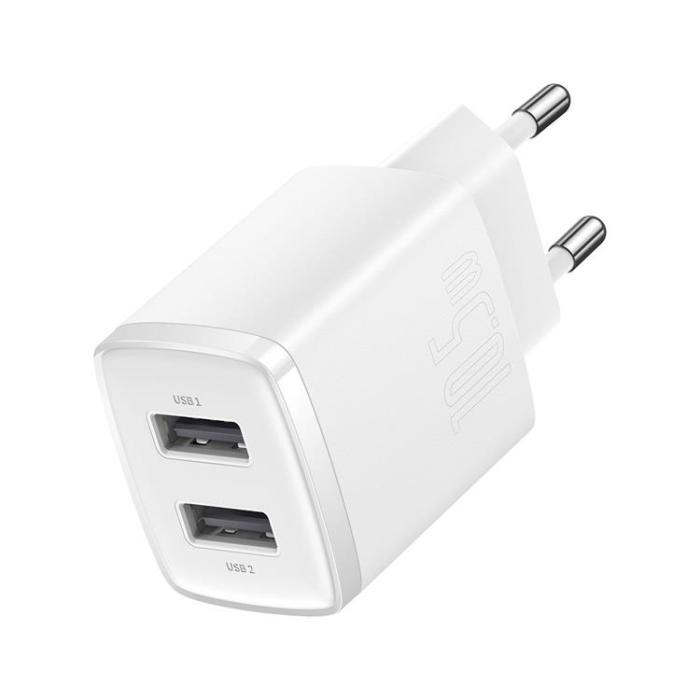 BASEUS - Baseus EU Compact Väggladdare 2x USB 10.5W - Vit