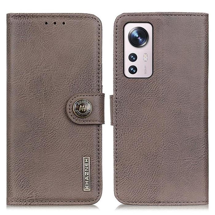 KHAZNEH - KHAZNEH Textured PU Läder Plånboksfodral Xiaomi 12 Pro - Grå