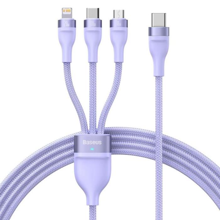 UTGATT1 - Baseus 3in1 Typ-C till microUSB Typ-C Lightning Kabel 100 W 1.5 m - Lila