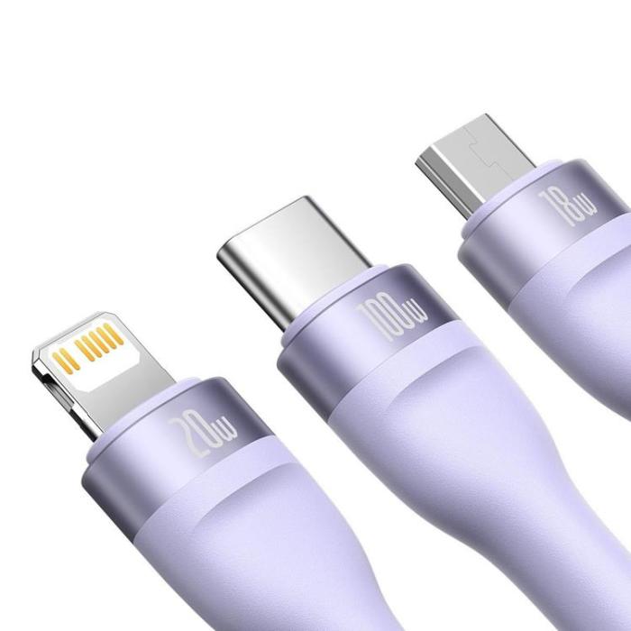 UTGATT1 - Baseus 3in1 Typ-C till microUSB Typ-C Lightning Kabel 100 W 1.5 m - Lila