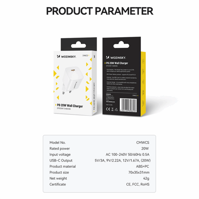 Wozinsky - Wozinsky Väggladdare USB-C PD 20W - Vit