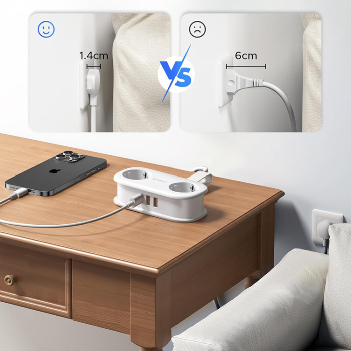 ORICO - Orico 5in1 Grenuttag 20W GaN 2xUSB-A 1xUSB-C 2xAC AP3 - Vit