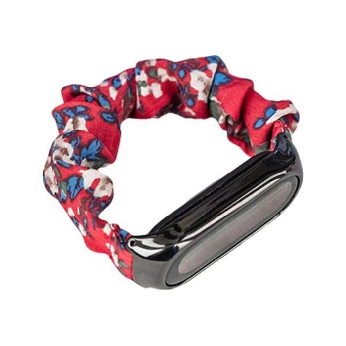 UTGATT1 - Xiaomi Mi Band 3/4/5/6 Armband Elastic Scrunchies - Röd Floral