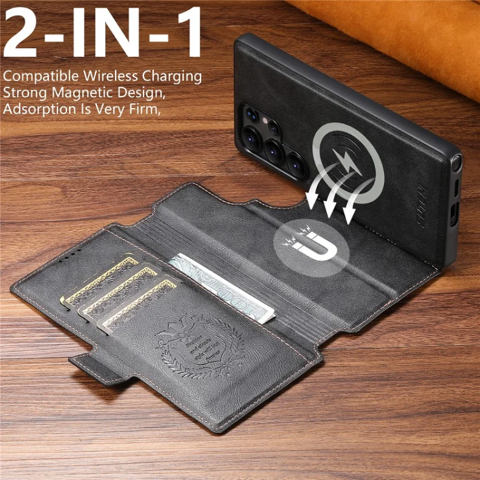 SUTENI - SUTENI Galaxy S23 Ultra Plånboksfodral Magsafe Cowhide - Svart