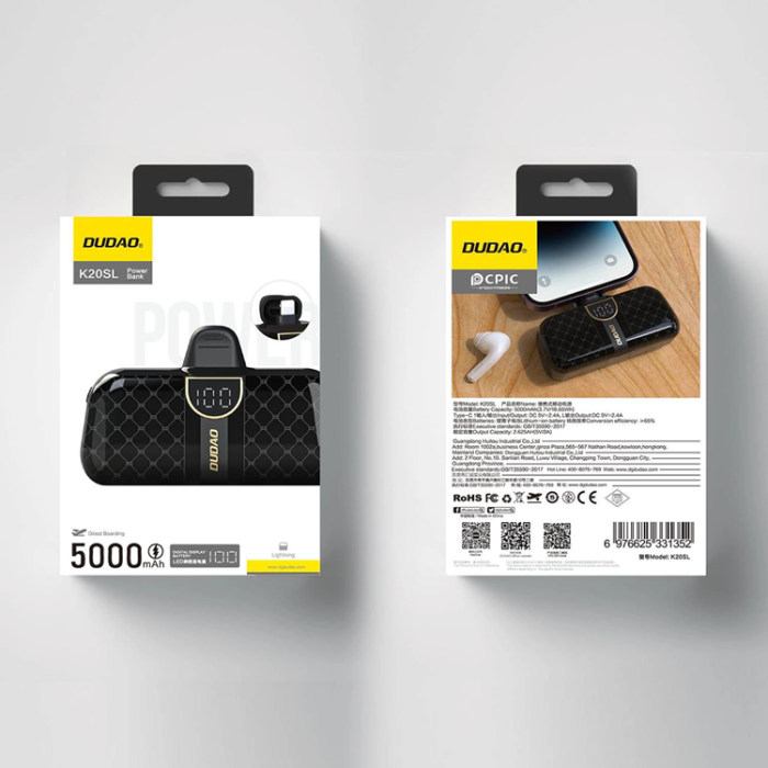 Dudao - Dudao Mini Powerbank 5000mAh med Lightning kontakt - Svart