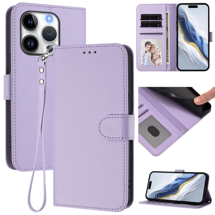 A-One Brand - iPhone 16 Pro Max Plånboksfodral Läder med Handledsrem - Ljuslila