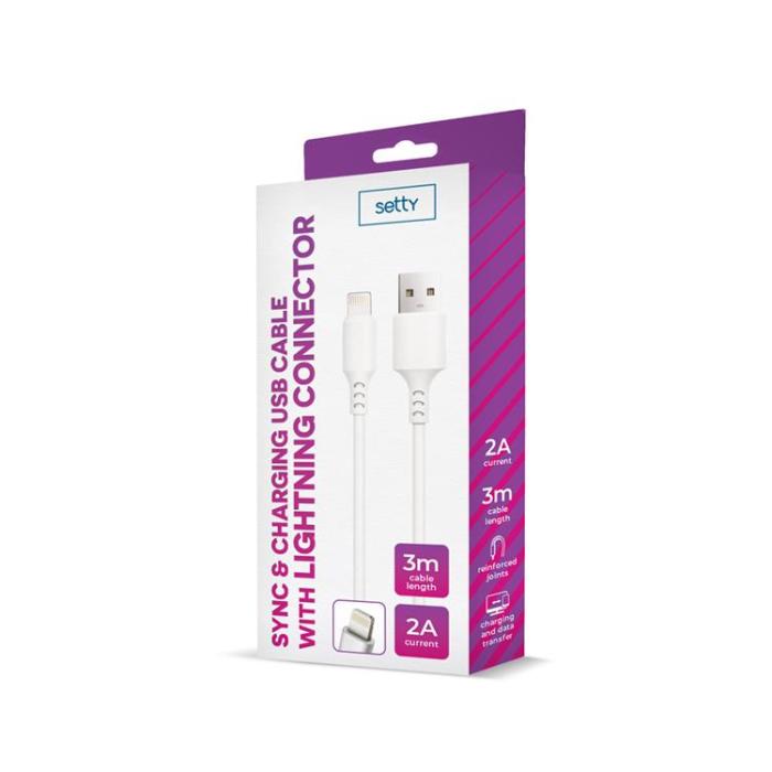Setty - Setty USB-C Till Lightning Kabel 3m 2A NEW - Vit