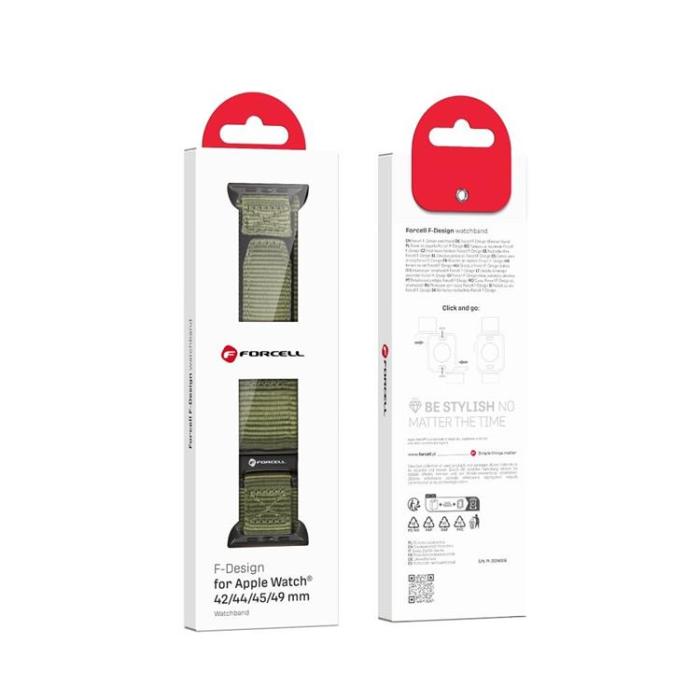 Forcell - Forcell Apple Watch (42/44/45/49mm) Armband Nylon - Grön