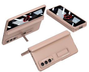 GKK - GKK Galaxy Z Fold 4 Mobilskal Kickstand med Privacy Skärmskydd - Champagne Guld