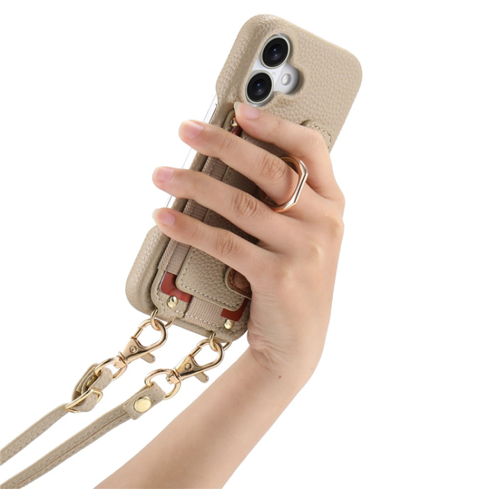 A-One Brand - iPhone 16 Mobilskal med Korthållare Ring Kickstand - Khaki