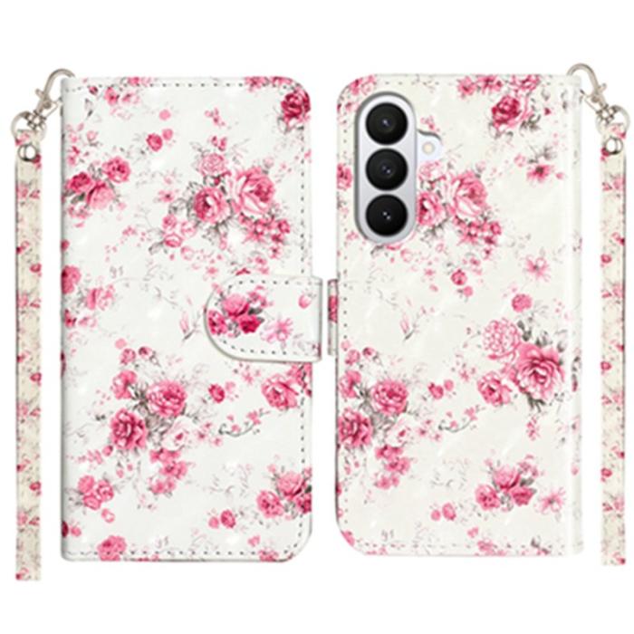 OEM - Plånboksfodral för Samsung Galaxy S26 Konstläder 3D-mönster med rem - Rosor